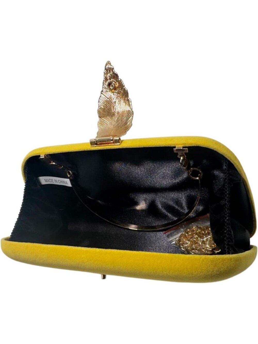 Women's Camel Elegant Clutch Purse Metallic Leaves Clasp Banquet Evening Bag - Picture 4 of 5
